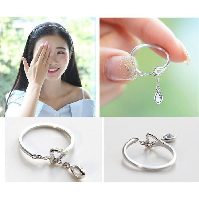 水滴戒指 鏈條戒指 開口戒指 鋯石戒指 女生銀飾 簡約指環 銀戒指 鏤空愛心戒指 活動口可調節戒指 流行首飾 日韓生活館-細節圖3