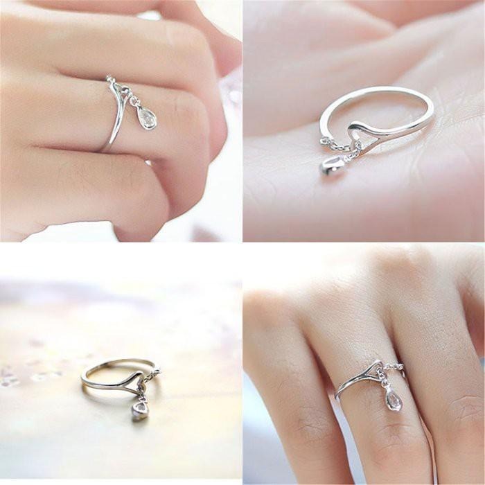 水滴戒指 鏈條戒指 開口戒指 鋯石戒指 女生銀飾 簡約指環 銀戒指 鏤空愛心戒指 活動口可調節戒指 流行首飾 日韓生活館-細節圖4