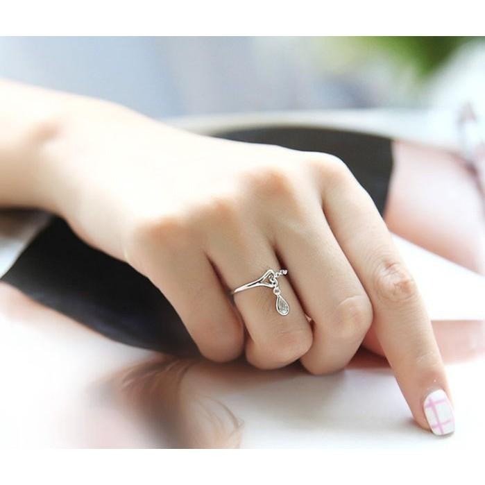 水滴戒指 鏈條戒指 開口戒指 鋯石戒指 女生銀飾 簡約指環 銀戒指 鏤空愛心戒指 活動口可調節戒指 流行首飾 日韓生活館-細節圖6