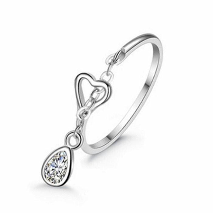 水滴戒指 鏈條戒指 開口戒指 鋯石戒指 女生銀飾 簡約指環 銀戒指 鏤空愛心戒指 活動口可調節戒指 流行首飾 日韓生活館-細節圖7