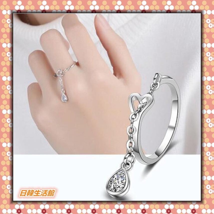水滴戒指 鏈條戒指 開口戒指 鋯石戒指 女生銀飾 簡約指環 銀戒指 鏤空愛心戒指 活動口可調節戒指 流行首飾 日韓生活館-細節圖8