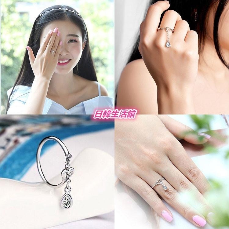 水滴戒指 鏈條戒指 開口戒指 鋯石戒指 女生銀飾 簡約指環 銀戒指 鏤空愛心戒指 活動口可調節戒指 流行首飾 日韓生活館-細節圖9