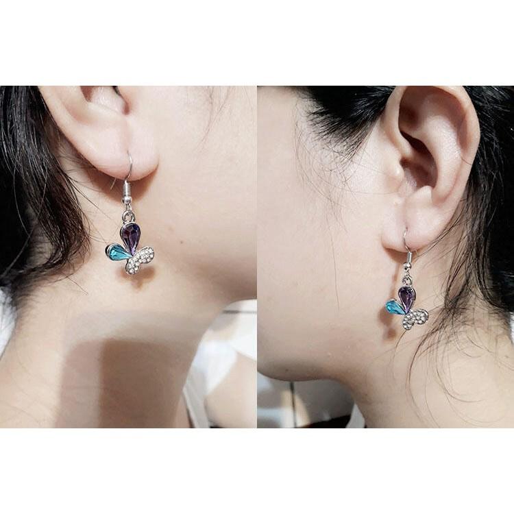 耳飾+項飾 水晶耳環 蝴蝶吊墜項鍊 垂墜耳環 耳勾 水鑽耳釘 短款項鍊 時尚鎖骨鍊 蝴蝶耳環 項鍊組 首飾 套裝組合飾品-細節圖2