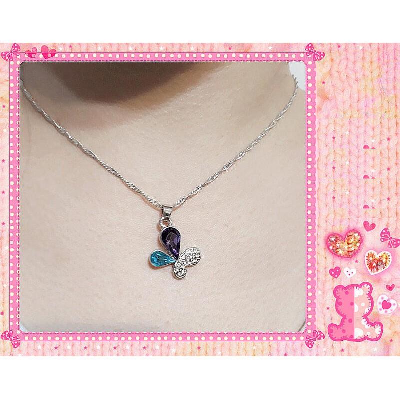 耳飾+項飾 水晶耳環 蝴蝶吊墜項鍊 垂墜耳環 耳勾 水鑽耳釘 短款項鍊 時尚鎖骨鍊 蝴蝶耳環 項鍊組 首飾 套裝組合飾品-細節圖3