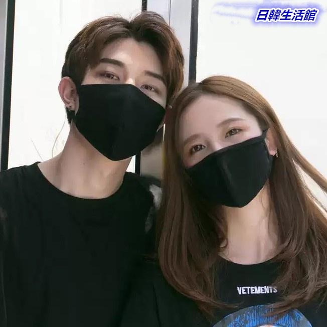 男女黑色口罩 水洗口罩 布口罩 防塵防風騎車口罩 冬天保暖口罩 情侶口罩 加大加厚口罩 全黑三層棉質口罩 重複可清洗口罩-細節圖2