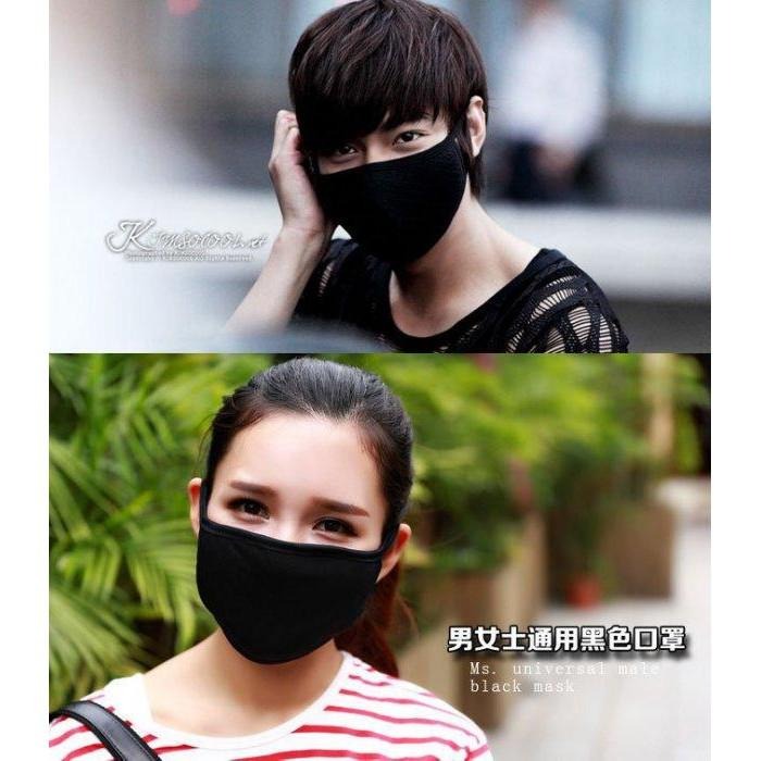 男女黑色口罩 水洗口罩 布口罩 防塵防風騎車口罩 冬天保暖口罩 情侶口罩 加大加厚口罩 全黑三層棉質口罩 重複可清洗口罩-細節圖4