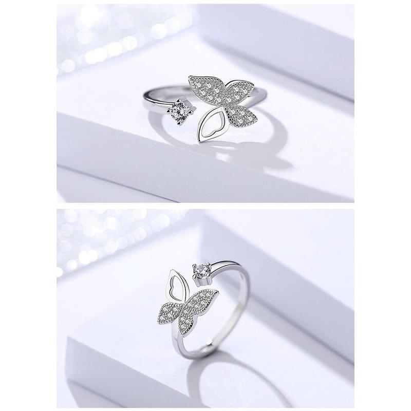 日韓生活館 簡約氣質蝴蝶鋯石戒指 戒圍可調整戒指 蝴蝶水鑽戒指 開口指環 銀戒 超人氣流行女戒 蝴蝶戒指 首飾 定情銀飾-細節圖4