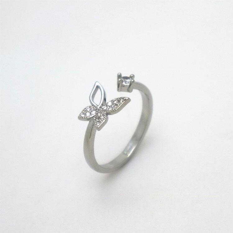 日韓生活館 簡約氣質蝴蝶鋯石戒指 戒圍可調整戒指 蝴蝶水鑽戒指 開口指環 銀戒 超人氣流行女戒 蝴蝶戒指 首飾 定情銀飾-細節圖5