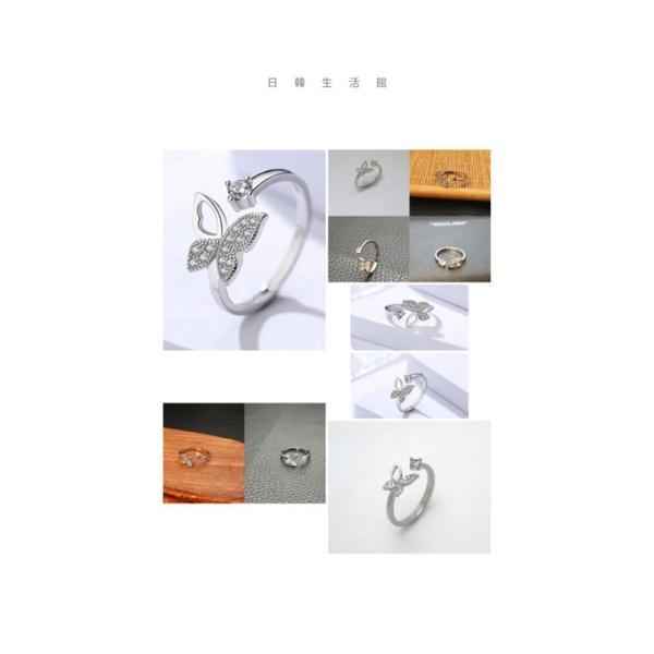 日韓生活館 簡約氣質蝴蝶鋯石戒指 戒圍可調整戒指 蝴蝶水鑽戒指 開口指環 銀戒 超人氣流行女戒 蝴蝶戒指 首飾 定情銀飾-細節圖6