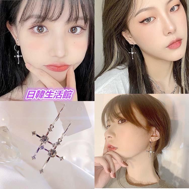 耳飾+項飾組合 歐美時尚飾品組 十字架項鍊耳環套組 耶穌基督教 女生首飾氣質百搭款 水晶十字架耳環 鋯石吊墜項鍊 短鍊-細節圖8