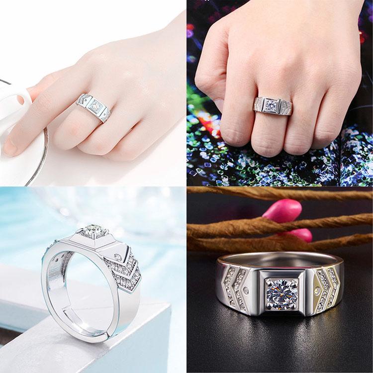 男生戒指 V形開口戒指 霸氣男戒 鋯石戒指 男士寬版戒指 戒圍可調節戒指 男性飾品 銀戒指 仿真鑽石戒指 活圍戒指 銅飾-細節圖2