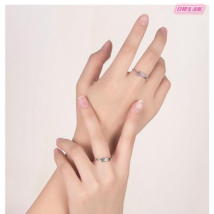 天使之翼情侶戒指 粉鑽愛心戒指 天使翅膀戒指 情侶對戒 鋯石戒指 開口戒指 水晶指環 可調式戒指 時尚男女銀戒指 求婚戒-細節圖6