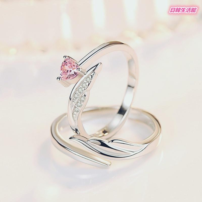 天使之翼情侶戒指 粉鑽愛心戒指 天使翅膀戒指 情侶對戒 鋯石戒指 開口戒指 水晶指環 可調式戒指 時尚男女銀戒指 求婚戒-細節圖8