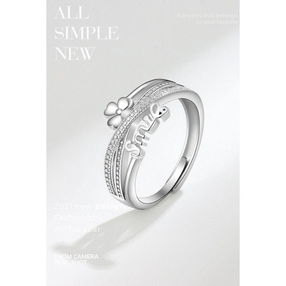 歐美時尚戒指 三環靈動食指戒 女生戒指 四葉草 轉運戒 指環多圈戒指 微笑戒指 活圍戒 銀戒指 多層交叉戒指 可調節戒指-細節圖6