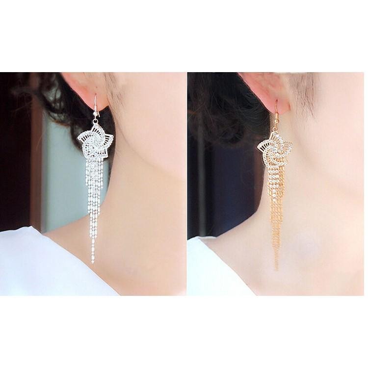 日韓生活館 韓國流行精品 風車花朵水鑽耳環 流蘇耳環 耳墜耳勾 精緻華麗長款耳環 垂墜耳環 韓風耳飾 婚禮耳環 生日禮物-細節圖3