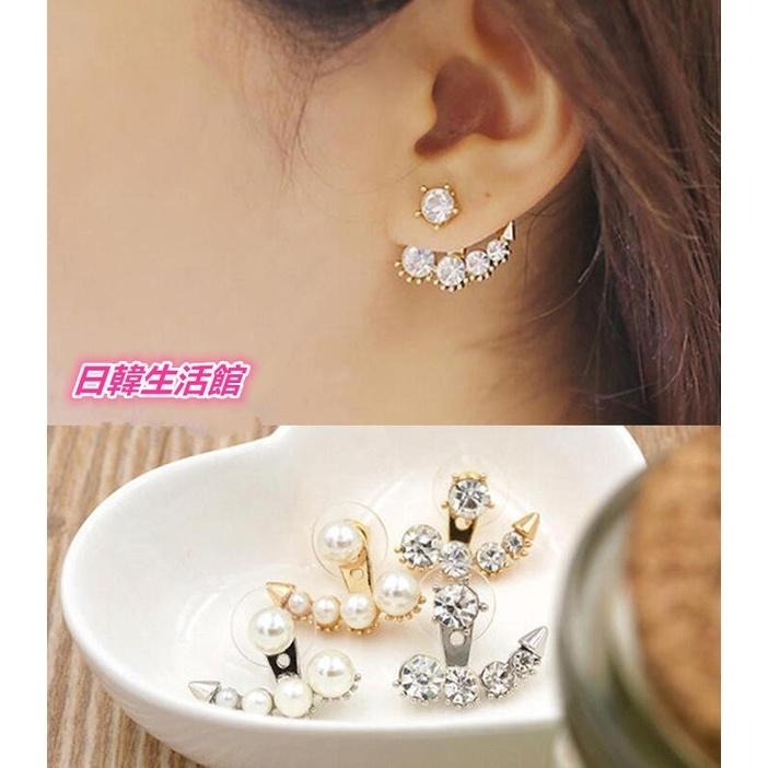 日韓生活館 韓劇美女的誕生 明星同款不對稱耳環 水鑽珍珠耳環 韓系時尚飾品 後掛式珍珠耳釘 韓國耳環 精品配飾 韓妞耳飾-細節圖3