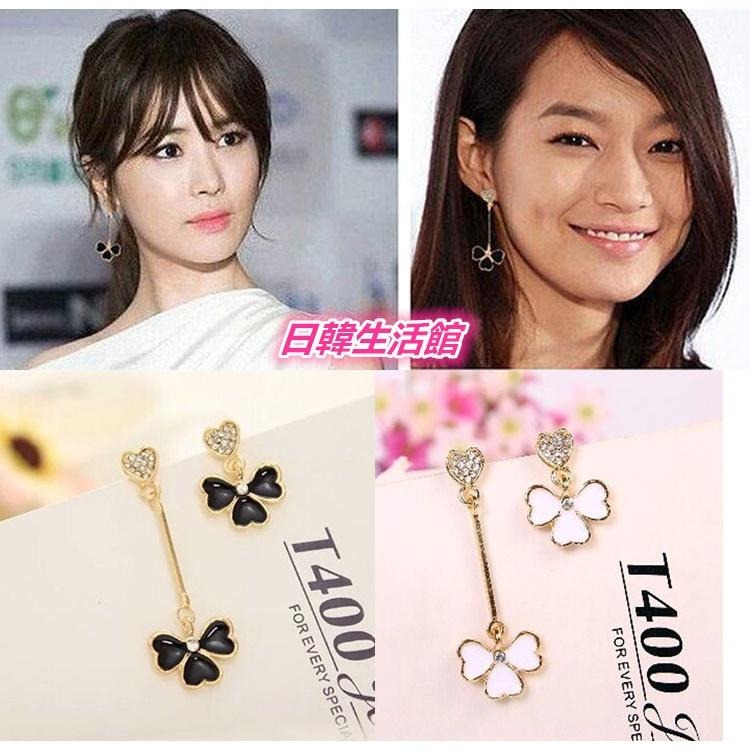 日韓生活館 韓版不對稱四葉草耳環 氣質耳飾 幸運草 愛心耳環 女生飾品 流蘇耳環 耳墜 水鑽耳環 明星同款耳環 韓國耳環-細節圖3