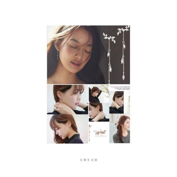 日韓生活館 韓系潮流耳飾 葉子花流蘇耳環 淑女耳環 韓版精緻耳環 垂墜耳環 樹葉水滴長款耳環 東大門 韓國飾品 耳釘耳墜-細節圖5