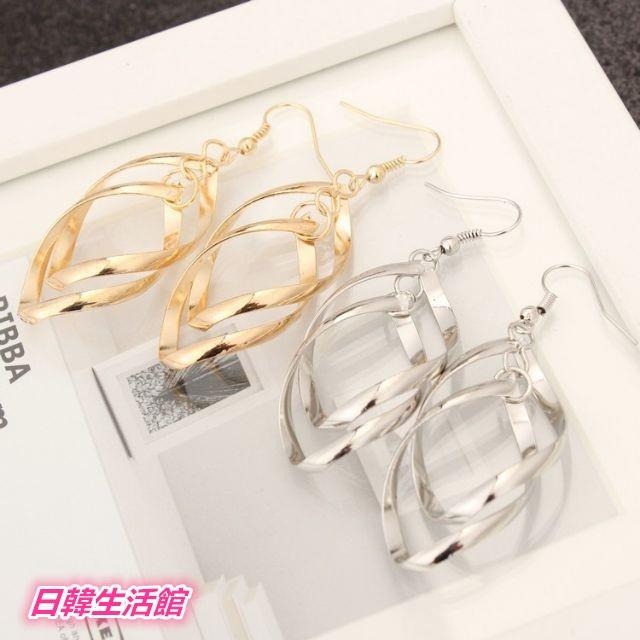 日韓生活館 韓系經典時尚耳飾 超閃亮金屬耳環 菱形耳環 耳勾耳環 長款耳環垂墜耳環 雙環耳環 流蘇耳環耳釘 雙層耳環耳墜-細節圖6