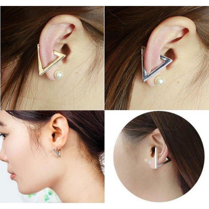 韓系潮流飾品 三角形耳環 無耳洞耳夾 男生耳環 韓國時尚耳環 夾式耳環 免穿洞耳環 單支 日韓個性耳飾 金屬耳環 耳骨夾-細節圖6