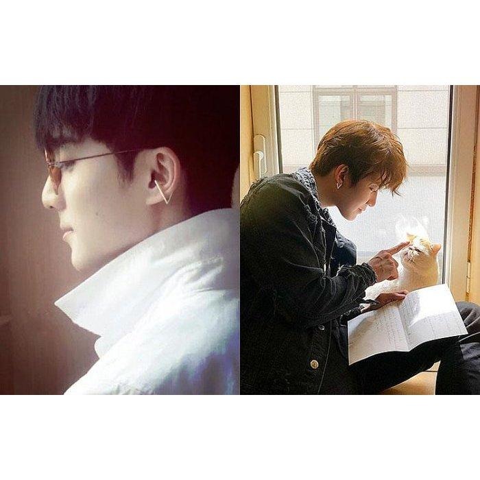 韓系潮流飾品 三角形耳環 無耳洞耳夾 男生耳環 韓國時尚耳環 夾式耳環 免穿洞耳環 單支 日韓個性耳飾 金屬耳環 耳骨夾-細節圖9