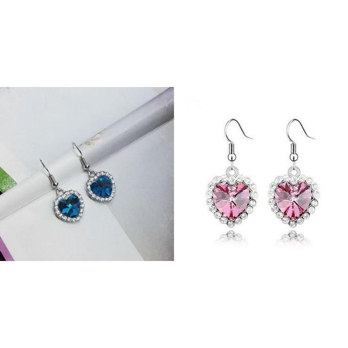 愛心耳環 淑女耳環 海洋之心 鐵達尼號 後掛式耳環 藍色水晶耳環 吊墜耳環 耳勾耳環 韓版耳飾 水鑽耳環 寶石耳環 耳墜-細節圖2