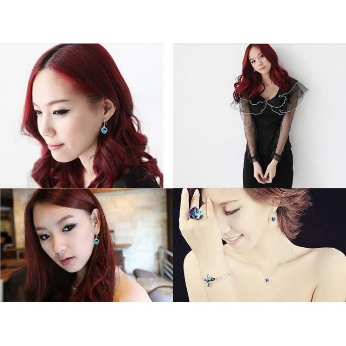 愛心耳環 淑女耳環 海洋之心 鐵達尼號 後掛式耳環 藍色水晶耳環 吊墜耳環 耳勾耳環 韓版耳飾 水鑽耳環 寶石耳環 耳墜-細節圖4