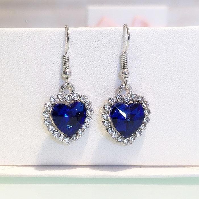愛心耳環 淑女耳環 海洋之心 鐵達尼號 後掛式耳環 藍色水晶耳環 吊墜耳環 耳勾耳環 韓版耳飾 水鑽耳環 寶石耳環 耳墜-細節圖5