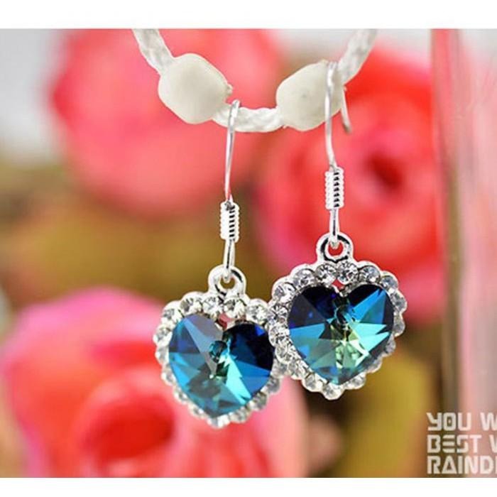 愛心耳環 淑女耳環 海洋之心 鐵達尼號 後掛式耳環 藍色水晶耳環 吊墜耳環 耳勾耳環 韓版耳飾 水鑽耳環 寶石耳環 耳墜-細節圖6