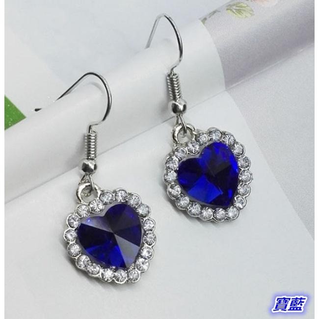 愛心耳環 淑女耳環 海洋之心 鐵達尼號 後掛式耳環 藍色水晶耳環 吊墜耳環 耳勾耳環 韓版耳飾 水鑽耳環 寶石耳環 耳墜-細節圖7