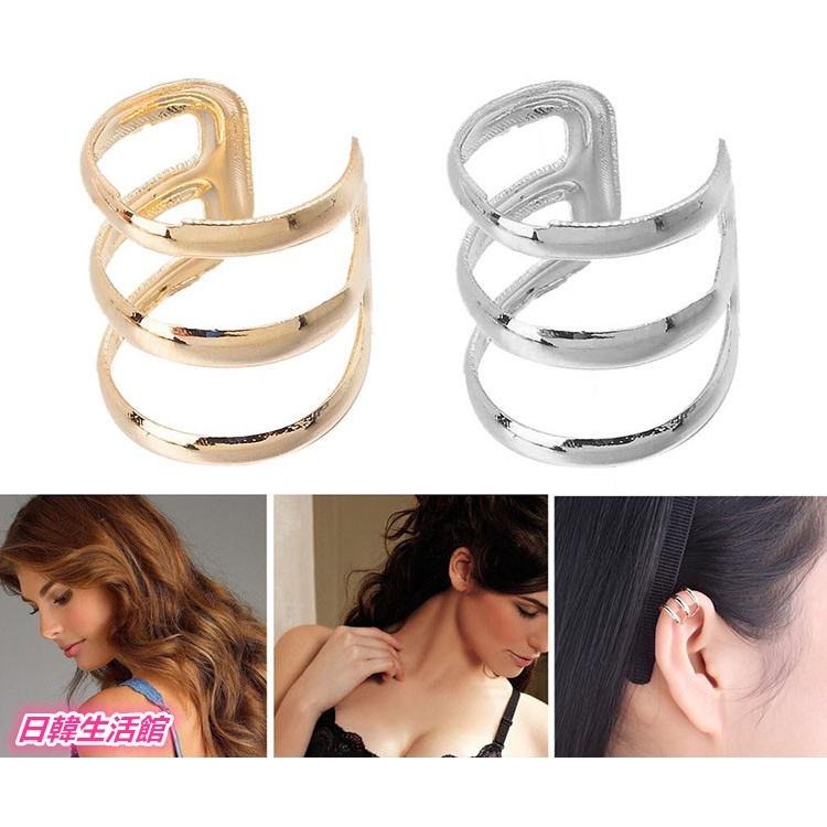 日韓生活館 韓版三圈U型耳夾 歐美時尚耳環 免穿洞 耳骨夾 韓系飾品 夾式耳環 韓國潮流耳飾 無耳洞耳環 金屬鏤空耳環-細節圖7