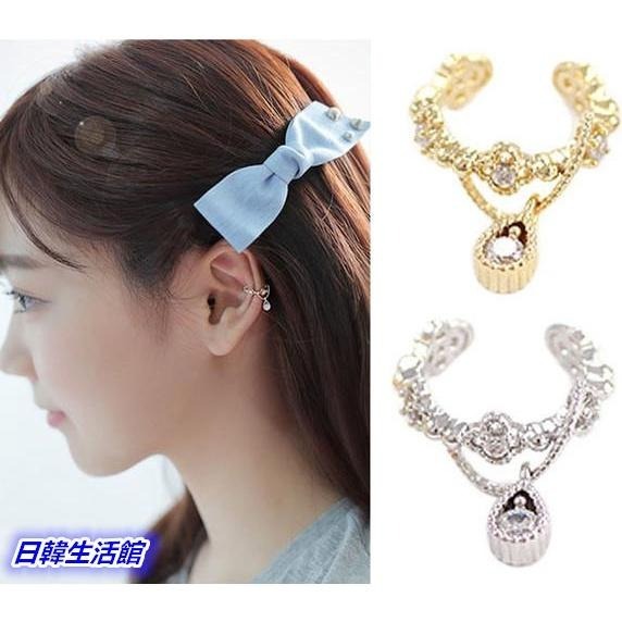 韓版耳環 鋯石水鑽耳環 無耳洞耳環 水滴耳環 韓國流行飾品 夾式耳環 單支免穿洞耳夾 單耳耳環 c型耳環耳骨夾 日系耳飾-細節圖2