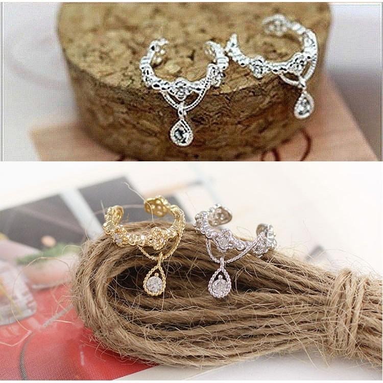 韓版耳環 鋯石水鑽耳環 無耳洞耳環 水滴耳環 韓國流行飾品 夾式耳環 單支免穿洞耳夾 單耳耳環 c型耳環耳骨夾 日系耳飾-細節圖3