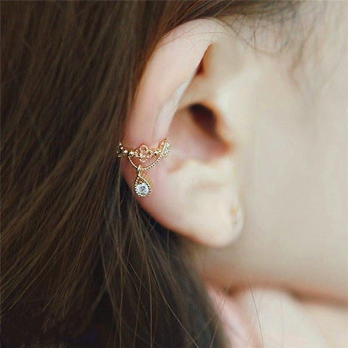 韓版耳環 鋯石水鑽耳環 無耳洞耳環 水滴耳環 韓國流行飾品 夾式耳環 單支免穿洞耳夾 單耳耳環 c型耳環耳骨夾 日系耳飾-細節圖7