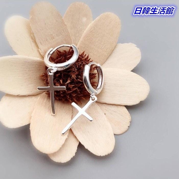 光面十字架耳環 韓國耳環 型男耳環耳扣 金屬耳環 男女通用款 情侶裝配件 個性耳環 男性飾品 十字架吊墜耳環 日韓生活館-細節圖4