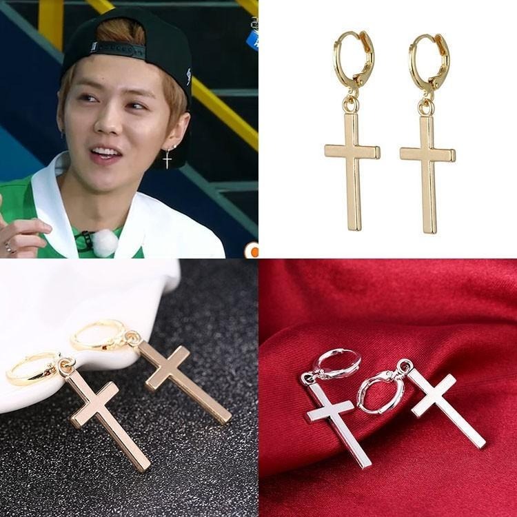 光面十字架耳環 韓國耳環 型男耳環耳扣 金屬耳環 男女通用款 情侶裝配件 個性耳環 男性飾品 十字架吊墜耳環 日韓生活館-細節圖6