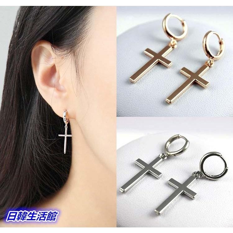 光面十字架耳環 韓國耳環 型男耳環耳扣 金屬耳環 男女通用款 情侶裝配件 個性耳環 男性飾品 十字架吊墜耳環 日韓生活館-細節圖7