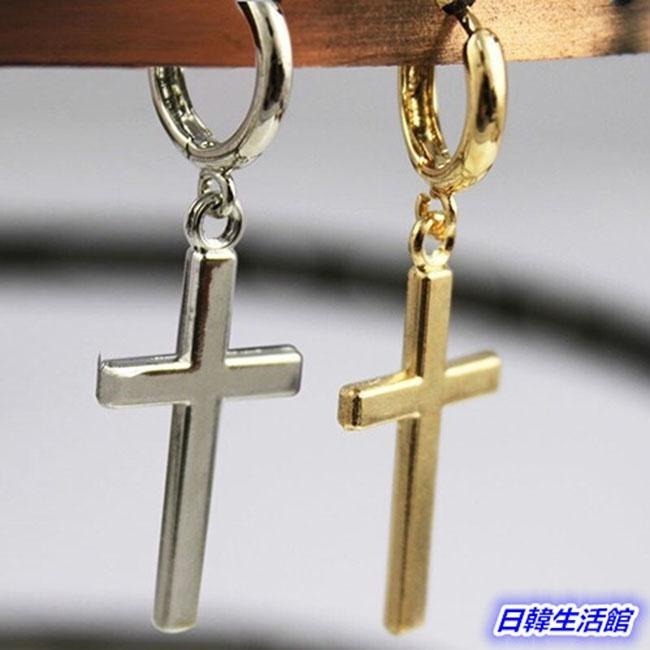 光面十字架耳環 韓國耳環 型男耳環耳扣 金屬耳環 男女通用款 情侶裝配件 個性耳環 男性飾品 十字架吊墜耳環 日韓生活館-細節圖8