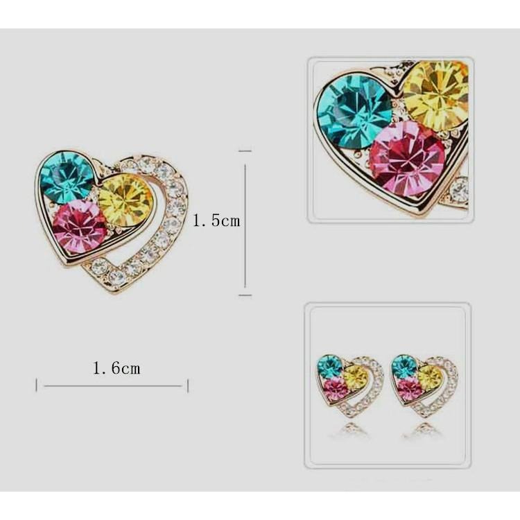愛心耳環 彩色水晶耳環 彩鑽耳環 超閃氣質心型耳釘 韓國飾品 韓系耳飾 多色寶石耳環 愛心水鑽耳環 心心相印 日韓生活館-細節圖2