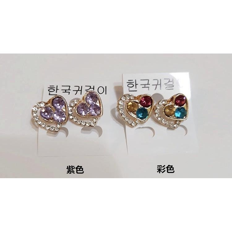 愛心耳環 彩色水晶耳環 彩鑽耳環 超閃氣質心型耳釘 韓國飾品 韓系耳飾 多色寶石耳環 愛心水鑽耳環 心心相印 日韓生活館-細節圖4