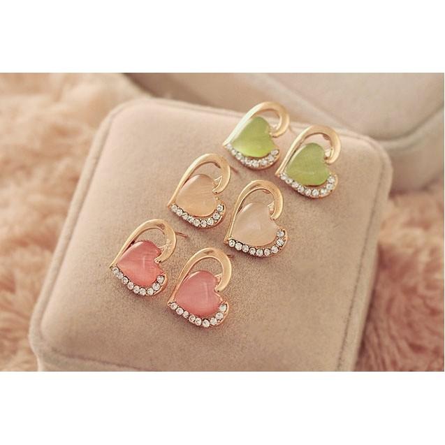 愛心耳環 水鑽耳環 貓眼石耳環 心型耳環 愛心耳釘 造型耳環 韓國流行精品 韓系時尚首飾配件 日系超萌耳飾品 日韓生活館-細節圖2