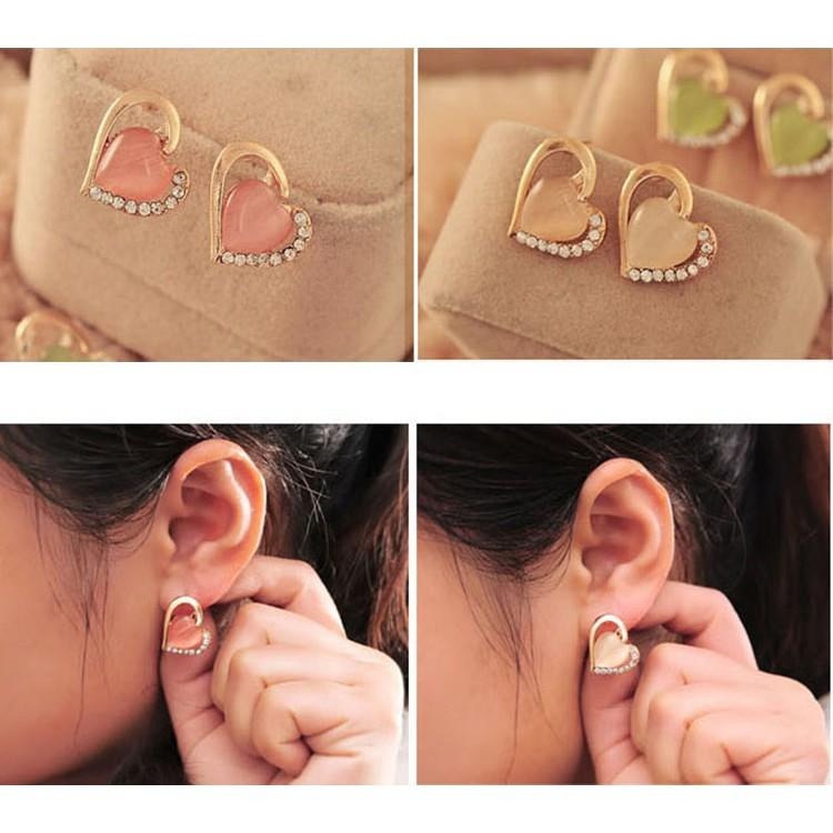 愛心耳環 水鑽耳環 貓眼石耳環 心型耳環 愛心耳釘 造型耳環 韓國流行精品 韓系時尚首飾配件 日系超萌耳飾品 日韓生活館-細節圖3
