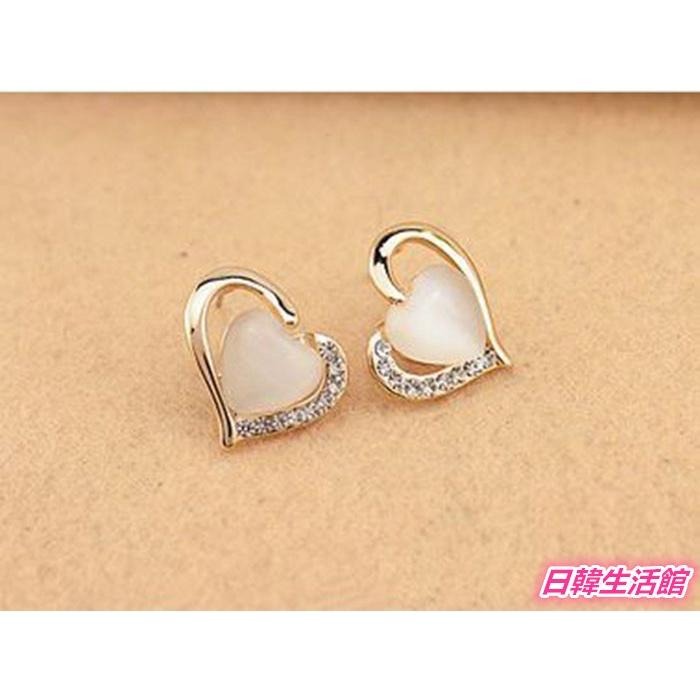 愛心耳環 水鑽耳環 貓眼石耳環 心型耳環 愛心耳釘 造型耳環 韓國流行精品 韓系時尚首飾配件 日系超萌耳飾品 日韓生活館-細節圖6