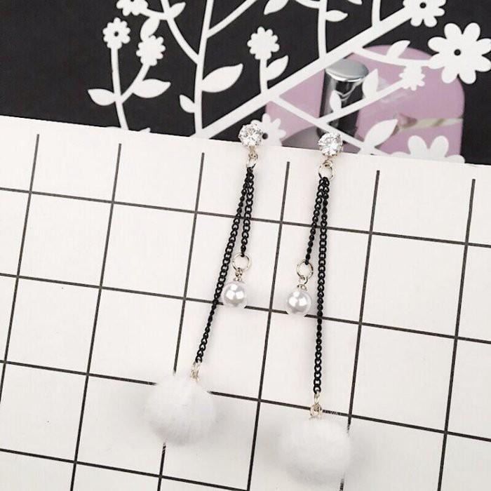 韓版飾品 毛球耳環 長短流蘇耳環 珍珠耳環 吊墜耳環 韓國耳飾 長款耳環 垂墜耳環 鋯石耳環耳墜 毛絨耳環 球球造型耳環-細節圖2