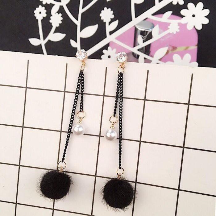 韓版飾品 毛球耳環 長短流蘇耳環 珍珠耳環 吊墜耳環 韓國耳飾 長款耳環 垂墜耳環 鋯石耳環耳墜 毛絨耳環 球球造型耳環-細節圖5