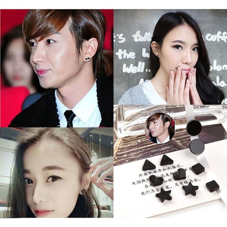 黑色耳環 磁鐵耳環 無耳洞耳環 吸鐵石耳環 假耳夾耳環 男女通用免穿洞耳環 韓國耳飾品 明星款耳環 十字星星愛心圓形耳環-細節圖2