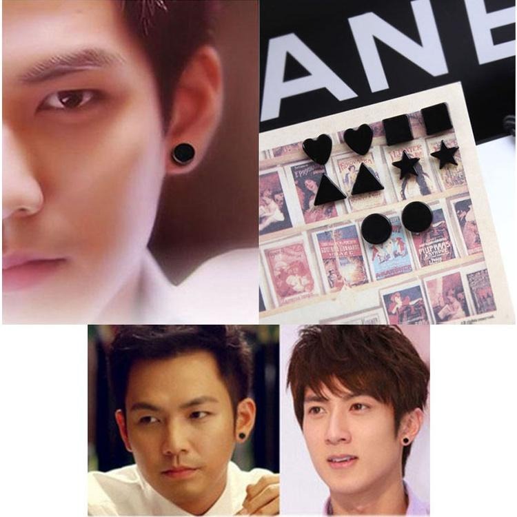 黑色耳環 磁鐵耳環 無耳洞耳環 吸鐵石耳環 假耳夾耳環 男女通用免穿洞耳環 韓國耳飾品 明星款耳環 十字星星愛心圓形耳環-細節圖3