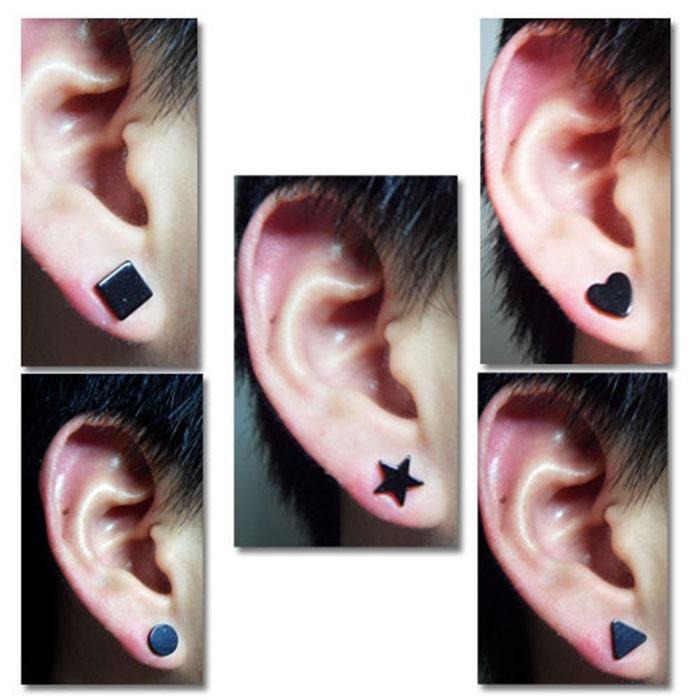 黑色耳環 磁鐵耳環 無耳洞耳環 吸鐵石耳環 假耳夾耳環 男女通用免穿洞耳環 韓國耳飾品 明星款耳環 十字星星愛心圓形耳環-細節圖4