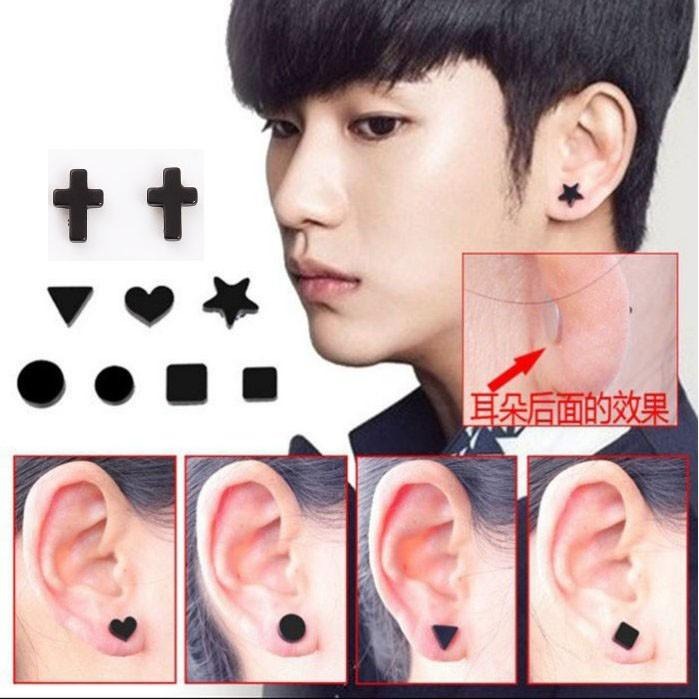 黑色耳環 磁鐵耳環 無耳洞耳環 吸鐵石耳環 假耳夾耳環 男女通用免穿洞耳環 韓國耳飾品 明星款耳環 十字星星愛心圓形耳環-細節圖5