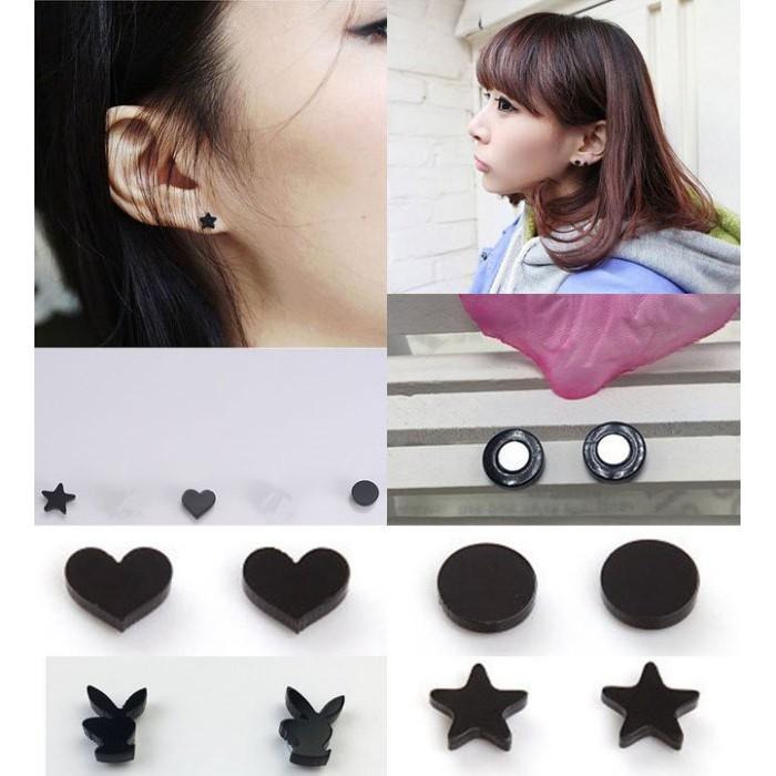黑色耳環 磁鐵耳環 無耳洞耳環 吸鐵石耳環 假耳夾耳環 男女通用免穿洞耳環 韓國耳飾品 明星款耳環 十字星星愛心圓形耳環-細節圖6